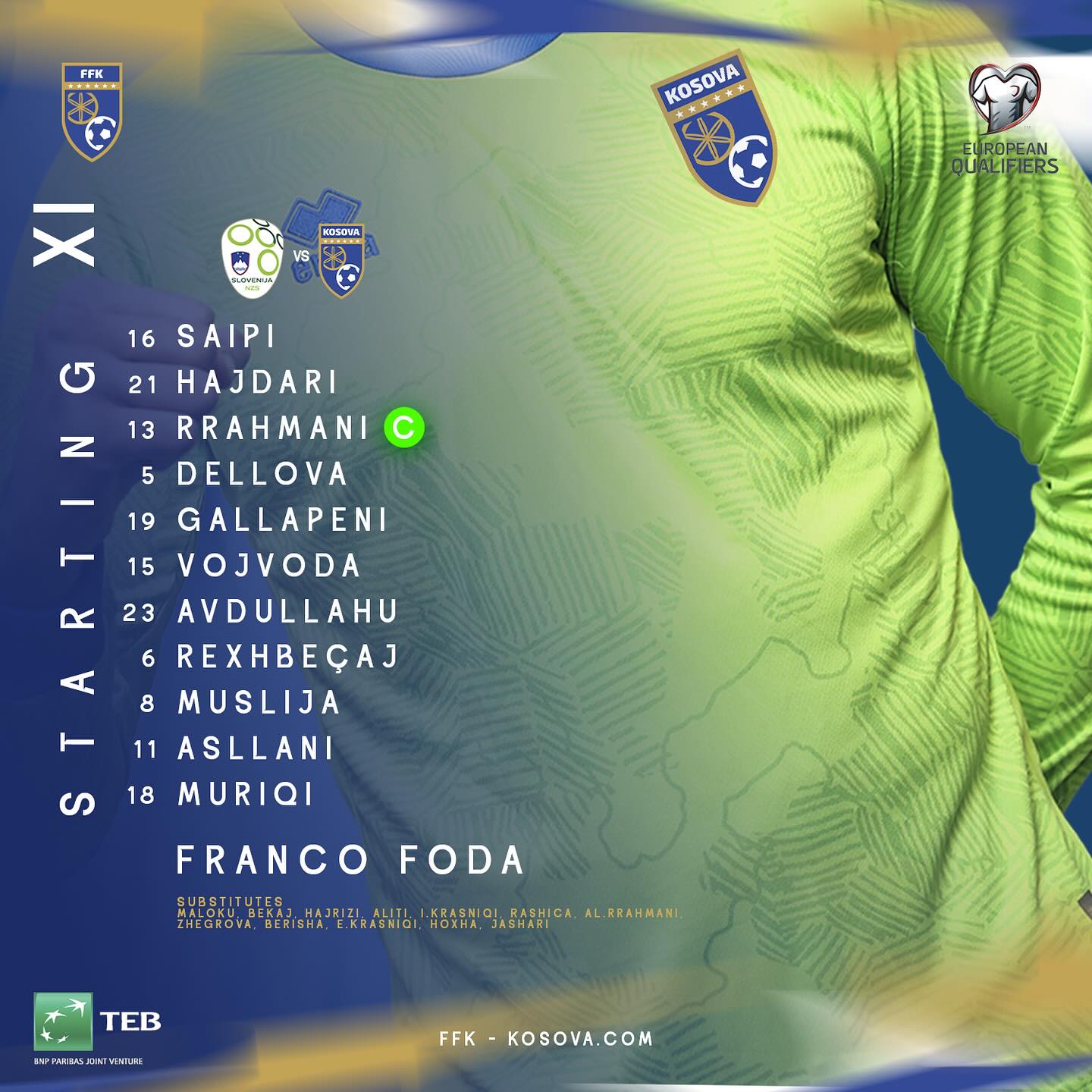 Kosova publikon formacionin ndaj Sllovenisë